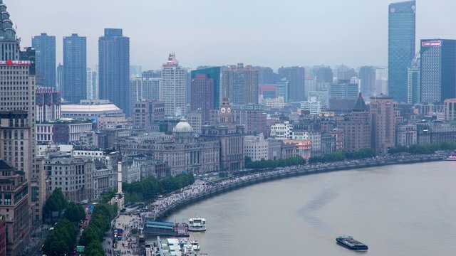 Shanghai The Bund or Waitan urban cityscape  skyline panorama timelapse zoom out