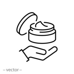 jar with cosmetic cream icon, care skin, thin line web symbol isolated on white background - editable stroke vector illustration eps10