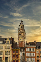 Fototapeta na wymiar Lille City Square with Belfry in Background - France