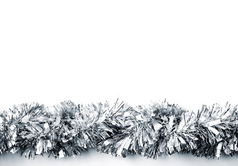 Christmas decoration. Silver garland on white background. Christmas, New year decorative element