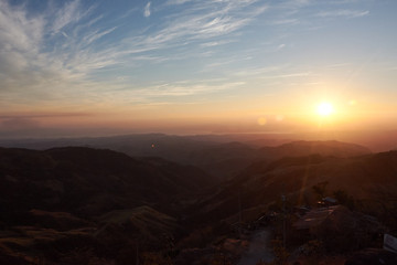Sunset over the Guanacaste Peninsula, the Gulf of Nicoya and the Colorado Gulf from Monteverde. Costa Rica