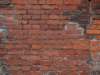 ancient red brick wall texture grunge background with vignetted corners, may use to interior design