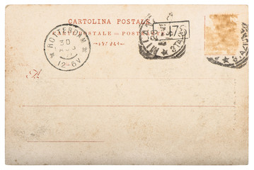 Empty antique postcard stamps Vintage paper background