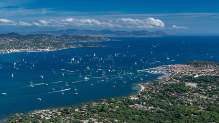 French Riviera - modern sail race with aerial view in St -Tropez full golf view