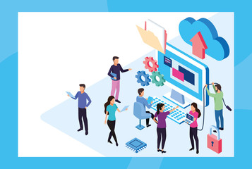 Fototapeta premium big data technology with laptop and desktop