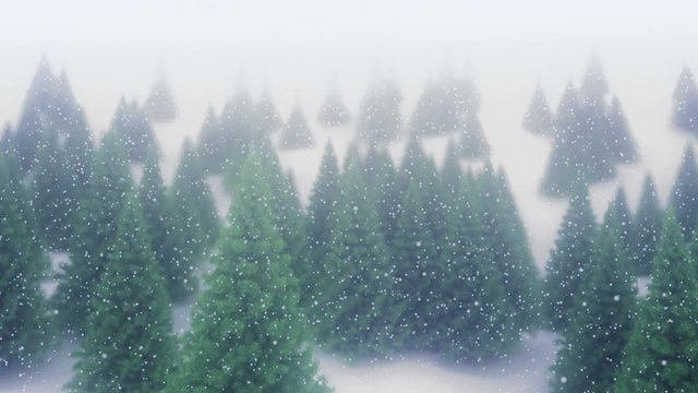 Falling calm snow and winter landscape. 4K. Seamless loop