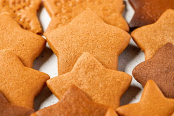 Collection of various gingerbread stars in rows