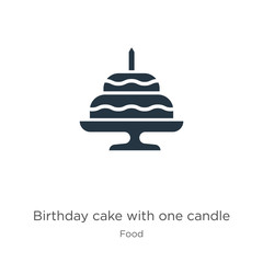 Birthday cake with one candle icon vector. Trendy flat birthday cake with one candle icon from food collection isolated on white background. Vector illustration can be used for web and mobile graphic