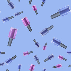 Watercolor seamless pattern with nail polish and tools. Hand drawn illustration.