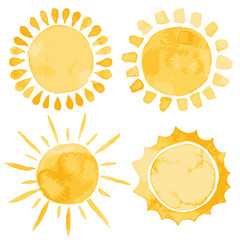 Yellow ink  of four suns watercolor vector illustration - 304223234