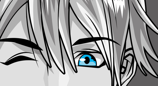face young man monochrome anime style character