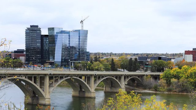 Timelapse of the Saskatoon downtown in fall 4K