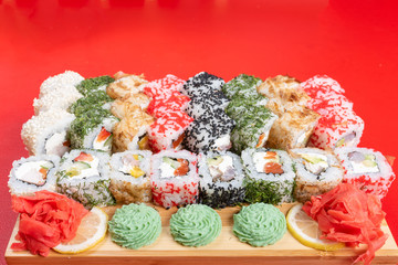 A big set of different rolls, with different fillings. Close-up.