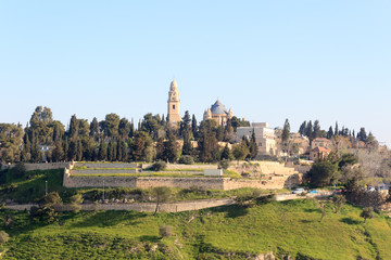 Fototapeta na wymiar Mount Zion with Abbey of the Dormition in Jerusalem, Israel