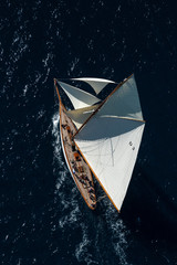 French Riviera -Tuiga sail race straight above aerial view in St -Tropez