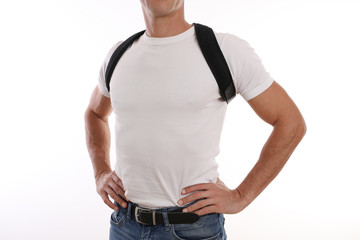 Man with posture corrector. Scoliosis, Kyphosis treatment