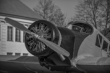 Old German propeller passenger airplane - Black and white
