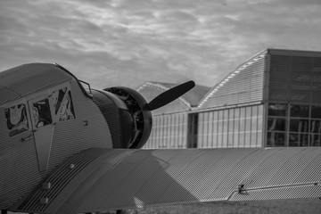 Old German passenger airplane in black and white