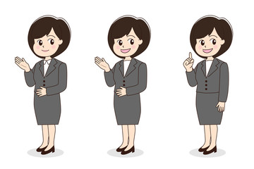 Set of the woman wearing a suit with short hair. Vector illustration isolated on white background.