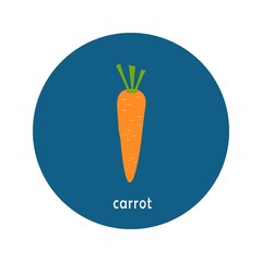 Vector carrot icon isolated on white background.  Flat blue circle icon with vegetable. Healthy food. 