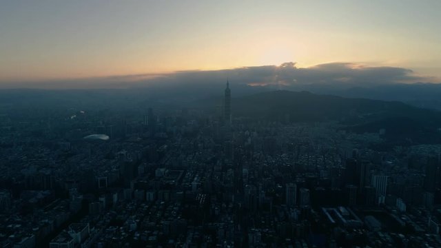 Aerial dawn shot of Taipei city Taiwan