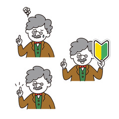 もじゃ博士（教授）：表情バリエーション（指さし）