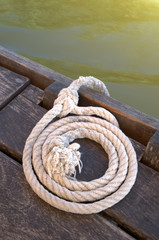 rope on the wooden boat