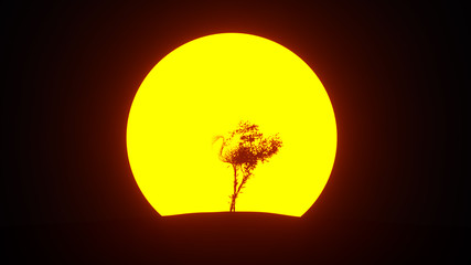 Silhouette of growing tree in a shape of a flamingo. Eco Concept. 3D rendering.