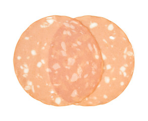 thin slices of mortadella ham isolated on white