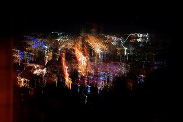 Colored lights on a black background