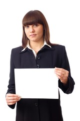 Fototapeta premium Adult caucasian woman holds notice on hand