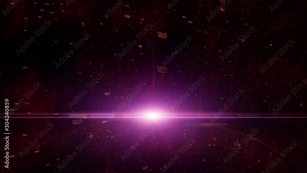 Aufkleber conceptual violet red digital cosmos with shiny globe and data network. copy space animation backgro