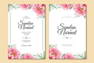 Romantic peony aquarel wedding card template