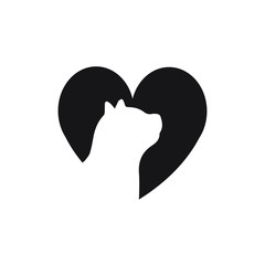 Fototapeta premium Vector flat cat silhouette in black heart logo isolated on white background