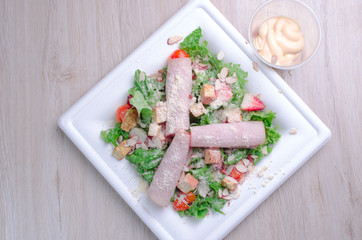Fresh vegetable salad and rooms