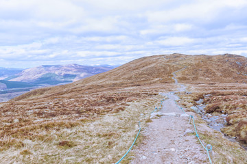 Path on top of mountain Nevis Range Scotland Highlands