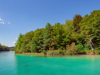 Vistas de aguas turquesas en el Parque Nacional de Plitvice en Croacia, verano de 2019