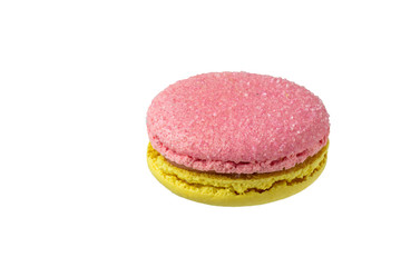 Colorful yellow-pink, macaroons isolated on white background.