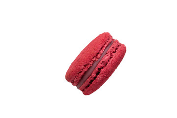 Colorful red, macaroons isolated on white background.