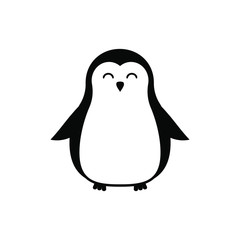 Vector flat black outline penguin isolated on white background