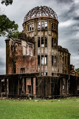 A-Bomb Dome (Genbaku Dome) - Hiroshima Peace Memorial Park, Japan. Riuned building survived the nuclear explosion during the World War II