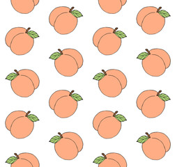 Vector seamless pattern of hand drawn colored doodle sketch peach isolated on white background