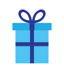 Vector flat cartoon blue present box icon isolated on white background