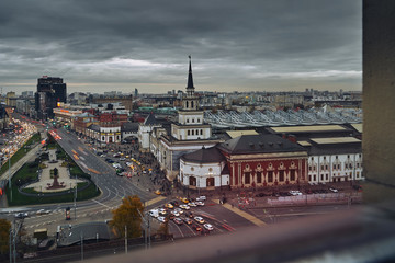 aerial photo of the historical Moscow building of Kazanskiy railway station.