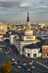 aerial photo of the historical Moscow building of Kazanskiy railway station.