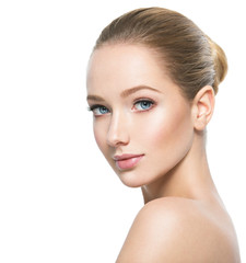 Beautiful face of young woman with perfect health fresh skin