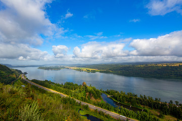 Columbia River Gorge with Crown Point Vista House from Women's Forum scenic viewpoint - Oregon, USA