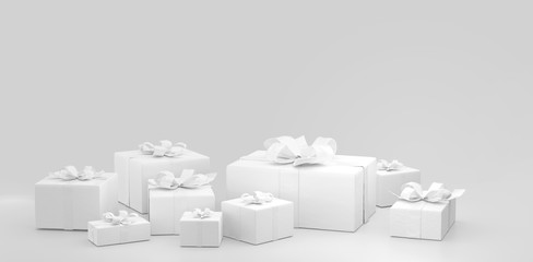festive presents. white gift boxes 3d-illustration