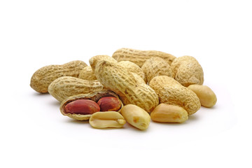 Peanuts isolated on white background. Group of peanuts.