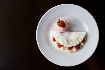 Strawberry tapioca with white chocolate and ice cream